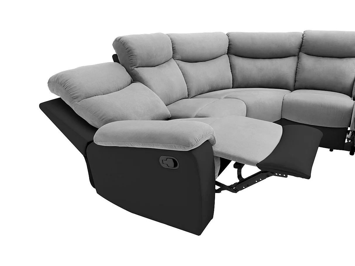 Canapé d'angle de Relaxation Oscar 5 places bi-matière - Gris/Noir - L238 x P238 x H99cm - Loungitude