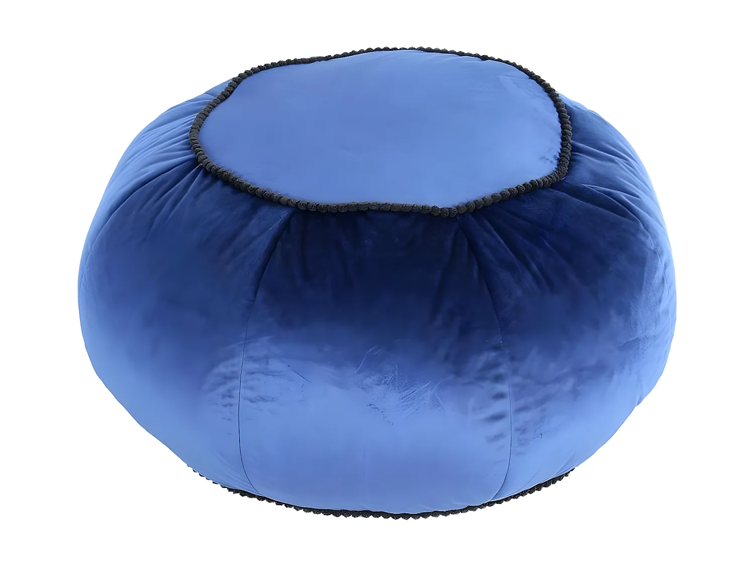 Pouf Rond en Velours "Taj Mahal" 65cm Bleu