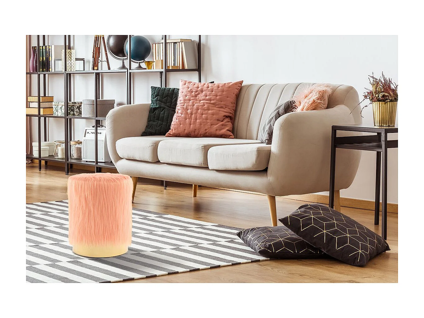 Pouf Rond Déco "Polly" 45cm Abricot