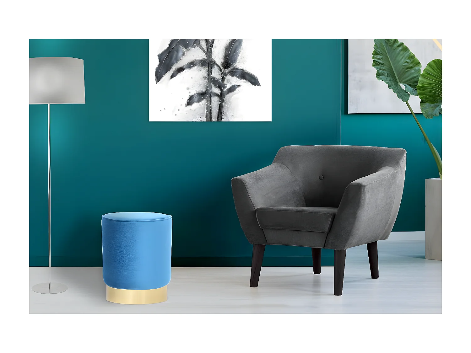 Pouf Design en Velours "Nena" 43cm Bleu