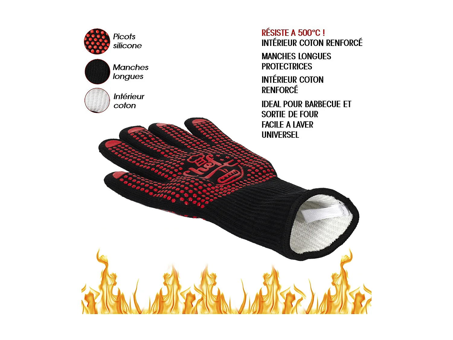 Gant Anti-chaleur Barbecue Noir, Rouge