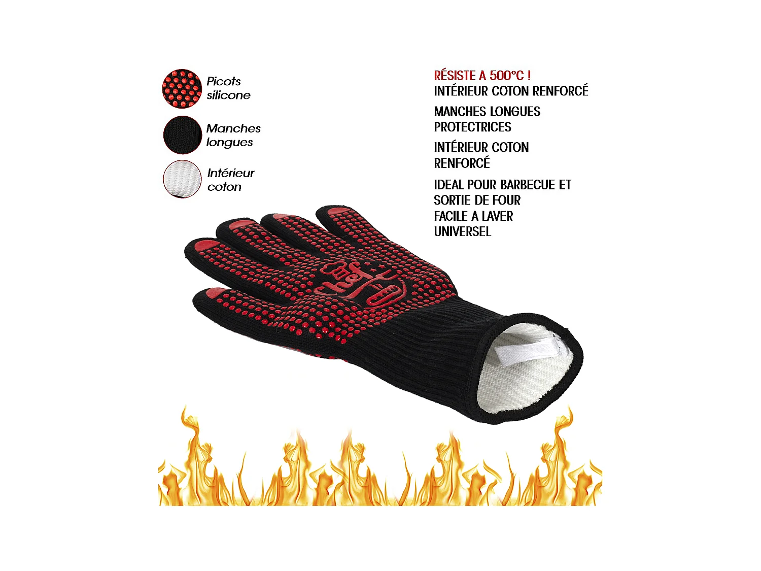 Gant Anti-chaleur Barbecue Noir, Rouge