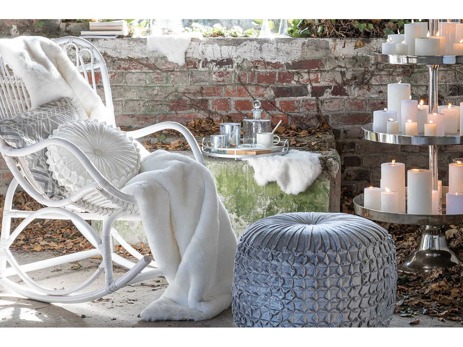 Fauteuil à Bascule en Rotin "Washington" 93cm Blanc