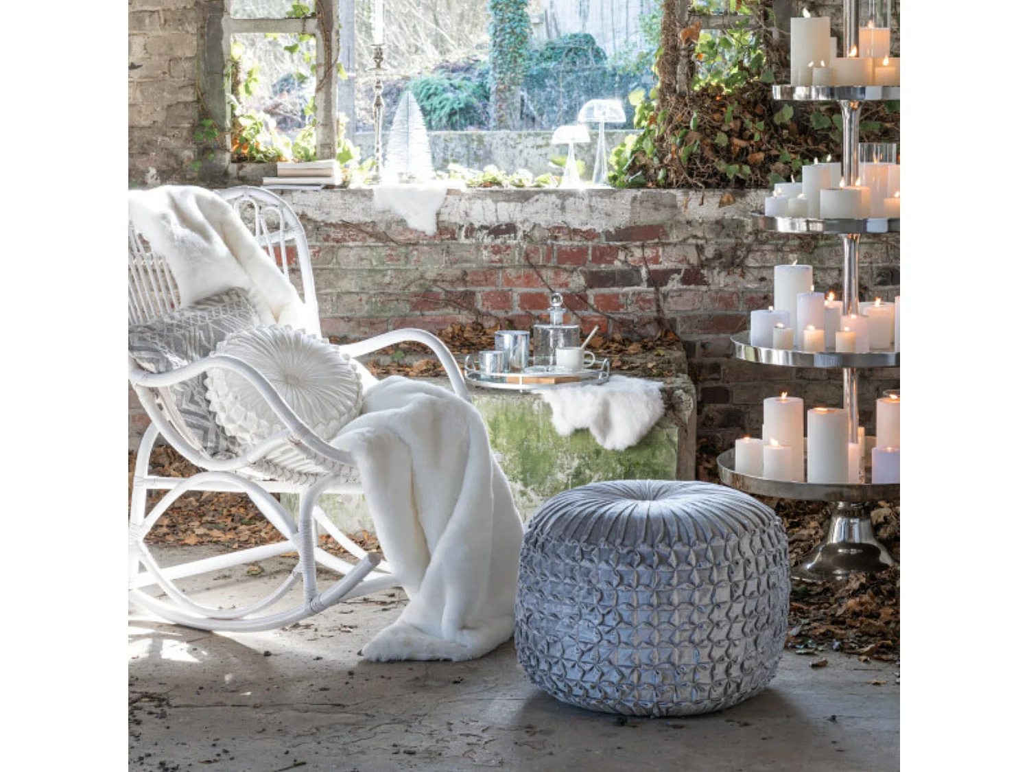 Fauteuil à Bascule en Rotin "Washington" 93cm Blanc