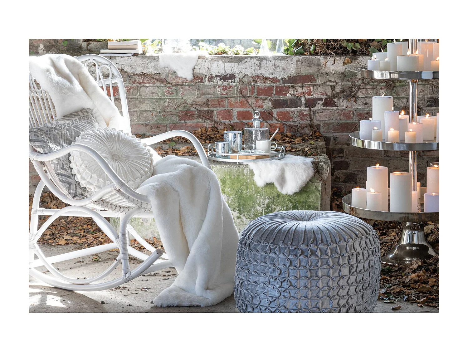 Fauteuil à Bascule en Rotin "Washington" 93cm Blanc