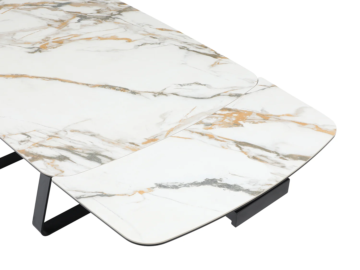 Table à manger extensible 6 à 10 personnes en verre trempé et céramique - Effet marbre blanc et noir - MARDONA