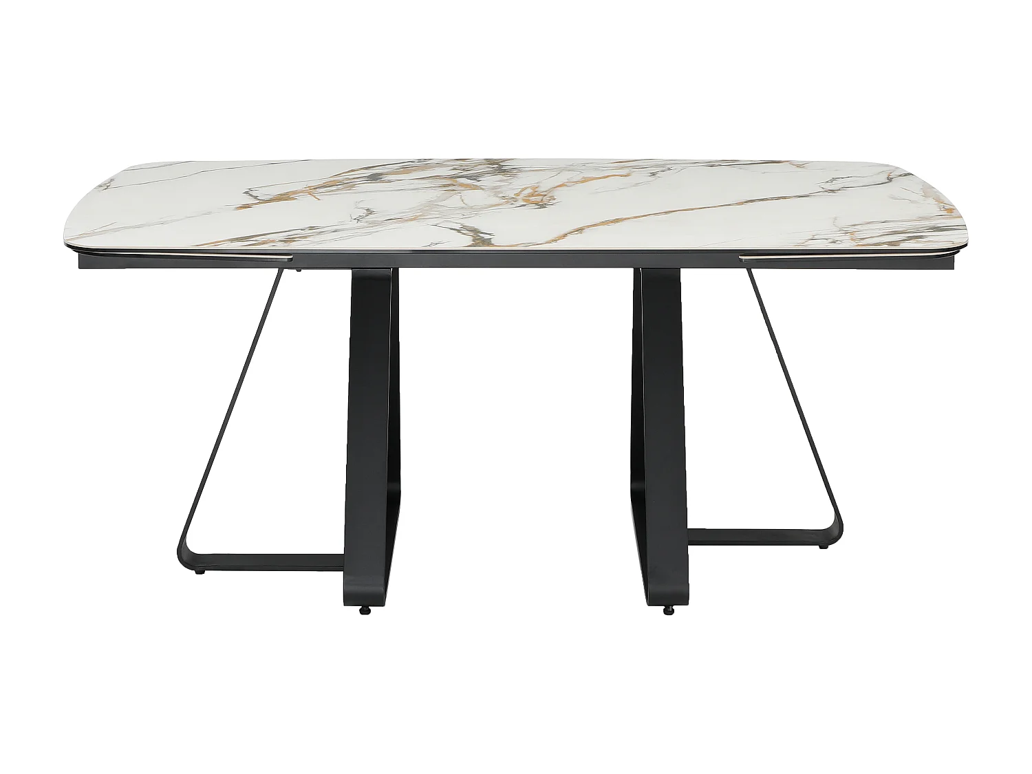 Table à manger extensible 6 à 10 personnes en verre trempé et céramique - Effet marbre blanc et noir - MARDONA