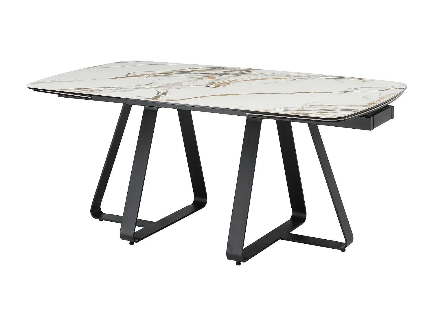 Table à manger extensible 6 à 10 personnes en verre trempé et céramique - Effet marbre blanc et noir - MARDONA