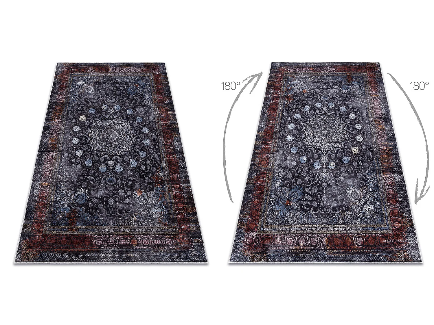 Tapis lavable MIRO 51600.810 Rosette, cadre antidérapant - bleu fonc� 120x170 cm