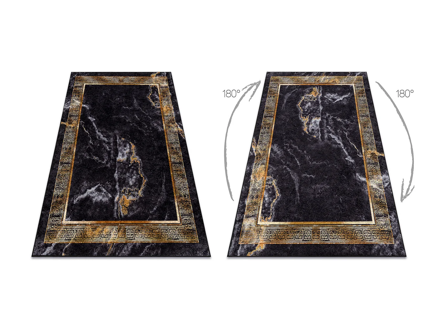 MIRO 51278.809 Waschteppich Marmor, griechisch Anti-Rutsch - schwarz / 80x150 cm