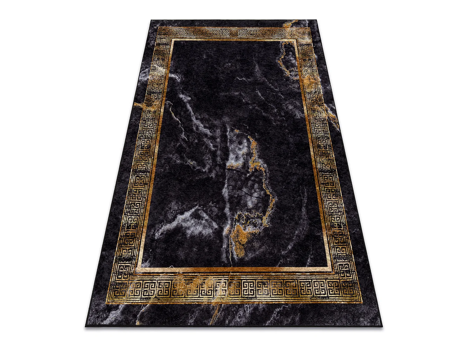 Tapis lavable MIRO 51278.809 Marbre, grec antidérapant - noir / or 80x150 cm