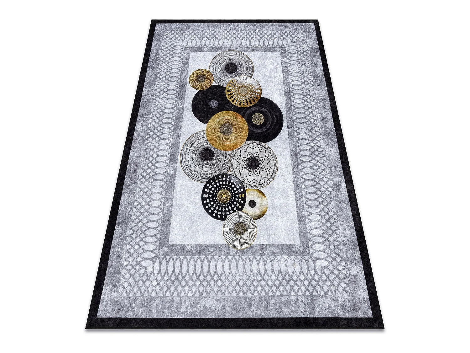 MIRO 51130.807 tapijt wasbaar cirkels, kader antislip - grijs 80x150 cm