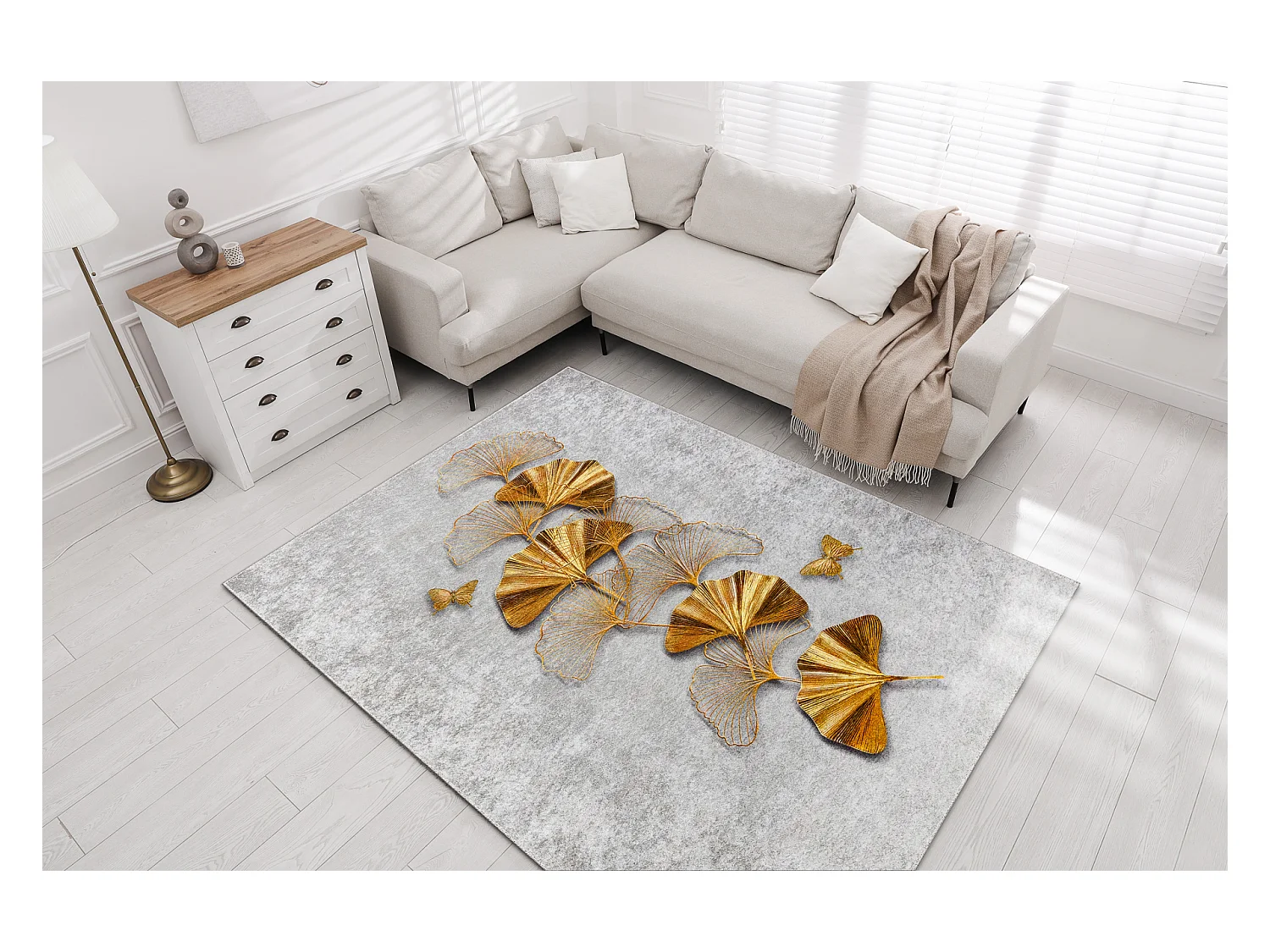 Tapis lavable MIRO 51969.802 Papillons antidérapant - gris / or 160x220 cm