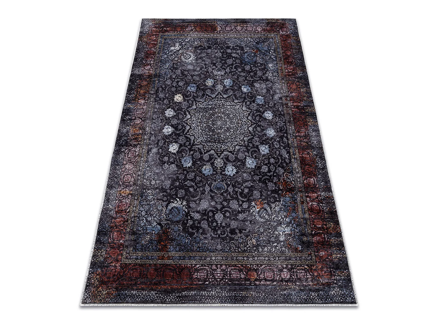 Tapis lavable MIRO 51600.810 Rosette, cadre antidérapant - bleu fonc� 80x150 cm