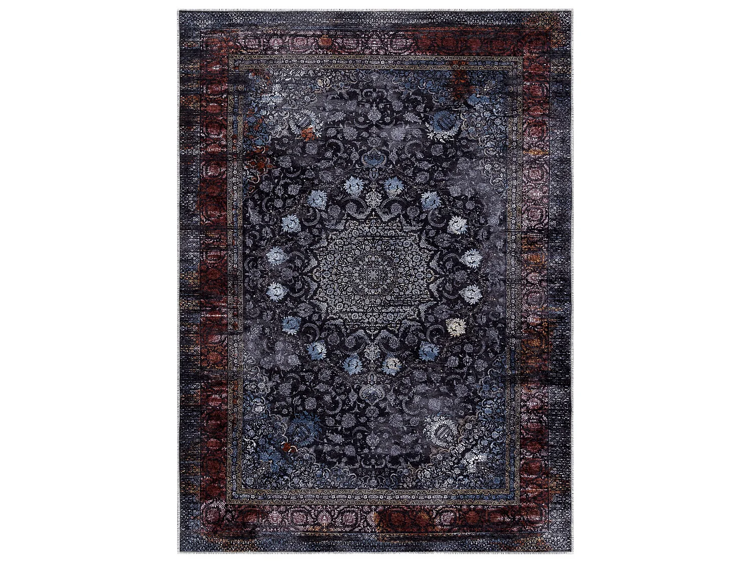 Tapis lavable MIRO 51600.810 Rosette, cadre antidérapant - bleu fonc� 80x150 cm