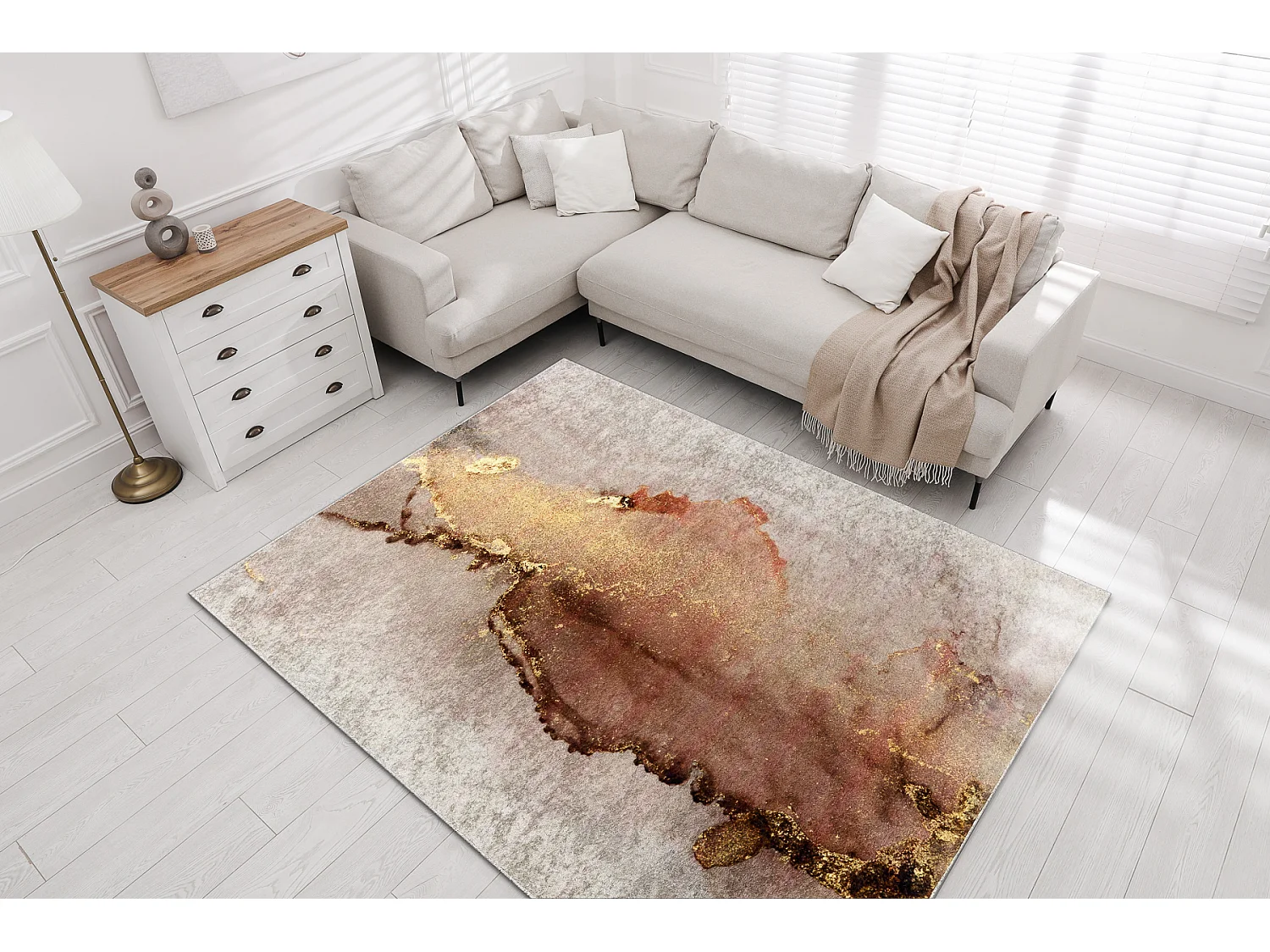 Tapis lavable MIRO 52101.801 Abstraction antidérapant - beige / or 80x150 cm