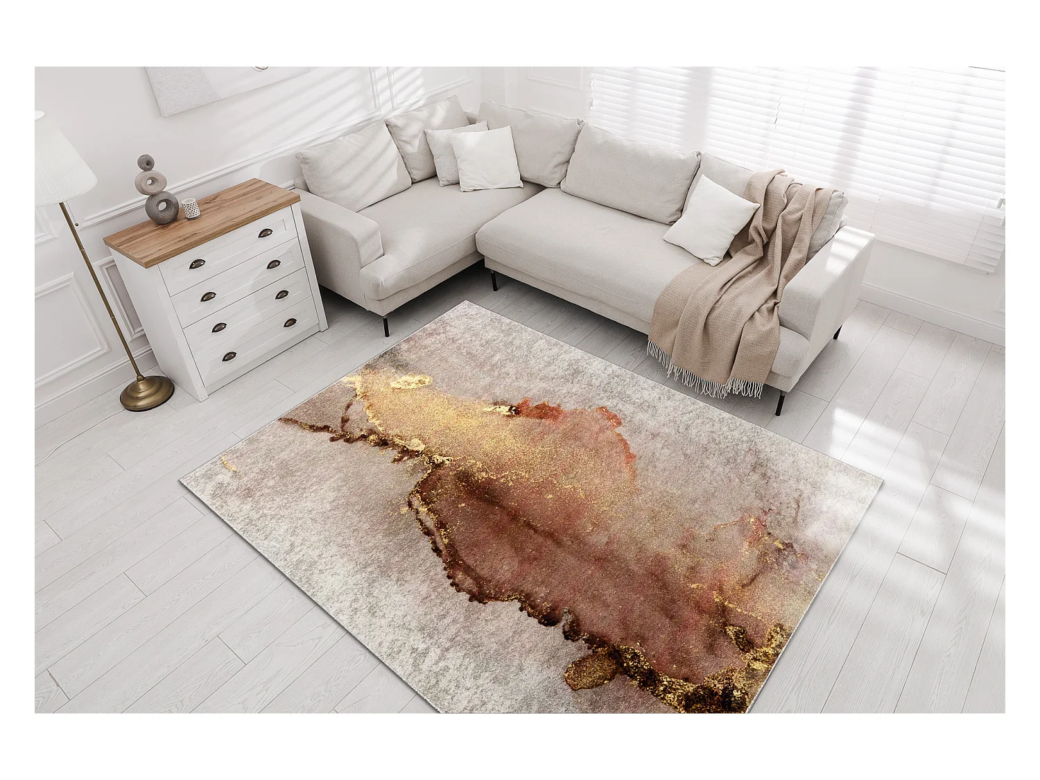 MIRO 52101.801 tapijt wasbaar Abstractie antislip - beige / goud 160x220 cm