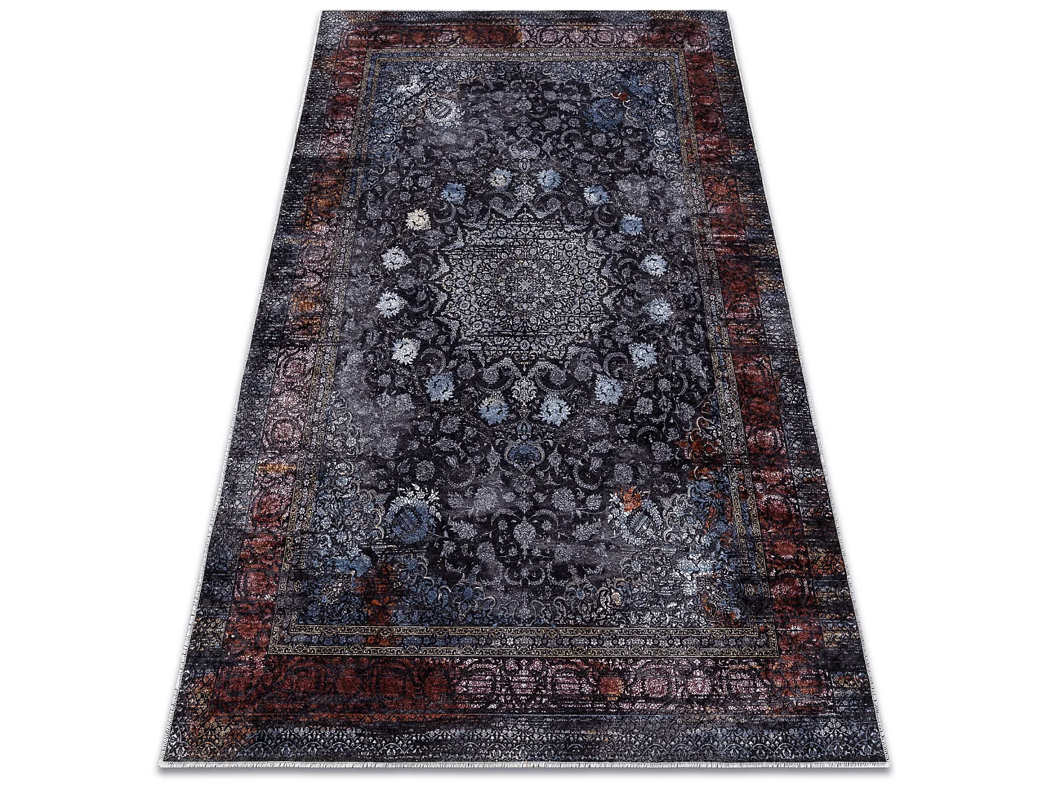 Tapis lavable MIRO 51600.810 Rosette, cadre antidérapant - bleu fonc� 160x220 cm