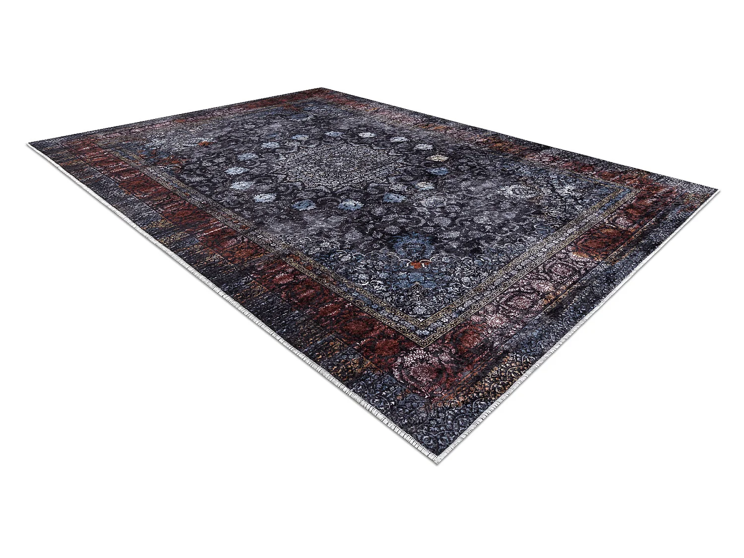 Tapis lavable MIRO 51600.810 Rosette, cadre antidérapant - bleu fonc� 160x220 cm