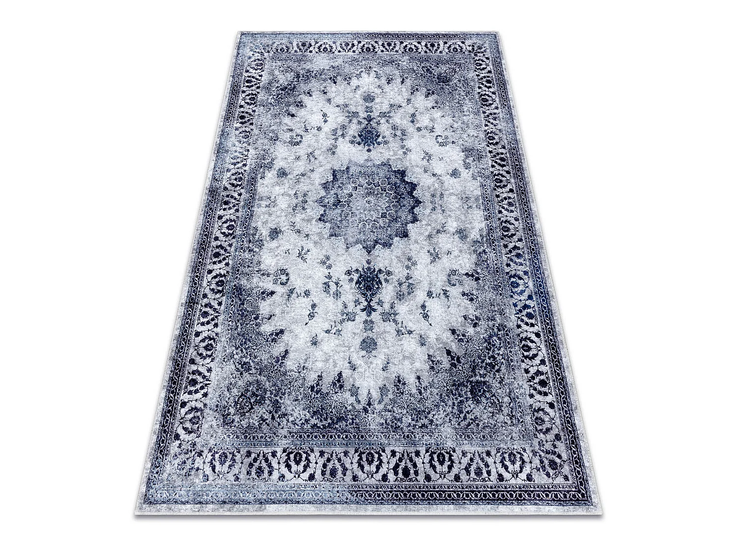 Tapis lavable MIRO 51822.812 Rosette, cadre antidérapant - bleu fonc� 160x220 cm