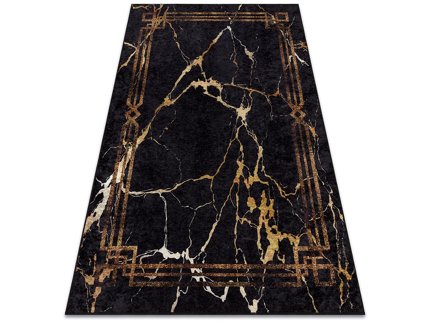 Tapis lavable MIRO 51333.801 Marbre, cadre antidérapant - noir / or 80x150 cm