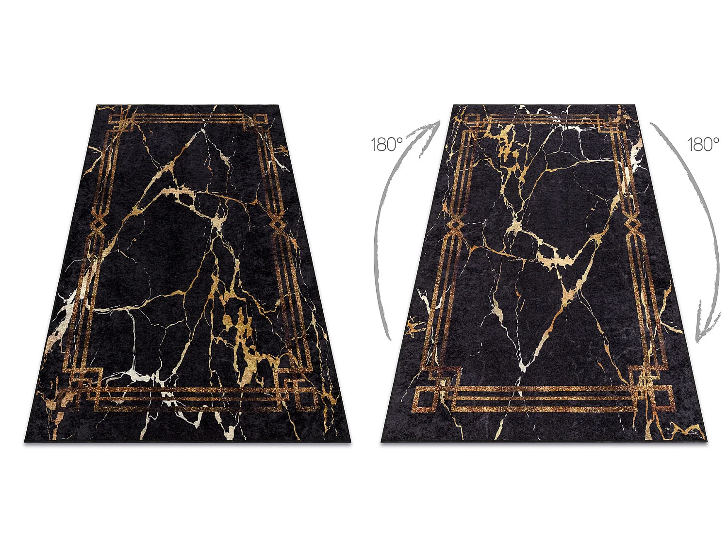 Tapis lavable MIRO 51333.801 Marbre, cadre antidérapant - noir / or 80x150 cm