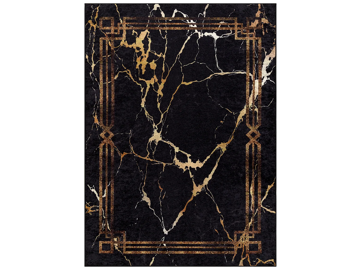 Tapis lavable MIRO 51333.801 Marbre, cadre antidérapant - noir / or 80x150 cm