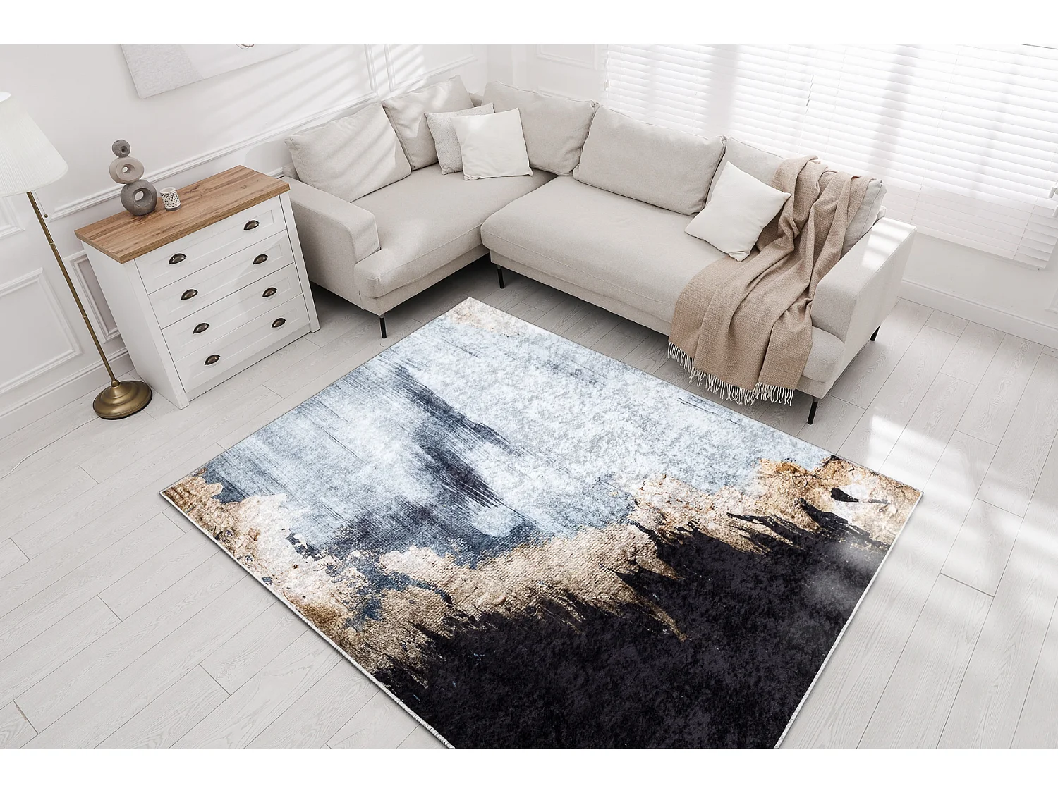 Tapis lavable MIRO 51573.802 Abstraction antidérapant - bleu / or 120x170 cm
