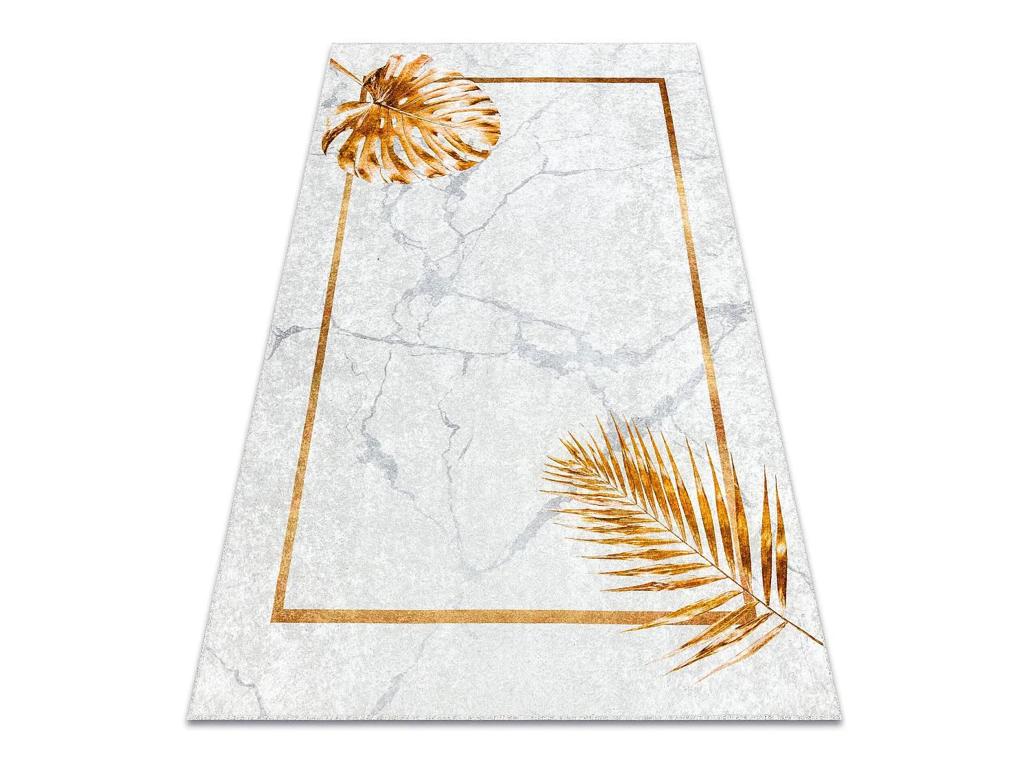 Tapis lavable MIRO 51518.806 Feuilles, cadre antidérapant - gris / or 160x220 cm