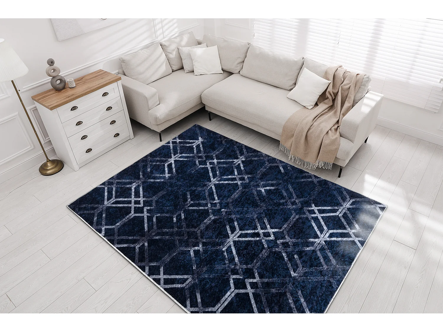 MIRO 51805.802 tapijt wasbaar geometrisch, geruite antislip - blauw 160x220 cm