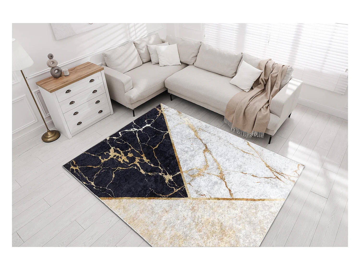MIRO 52103.801 tapijt wasbaar marmer, geometrisch antislip - goud 160x220 cm