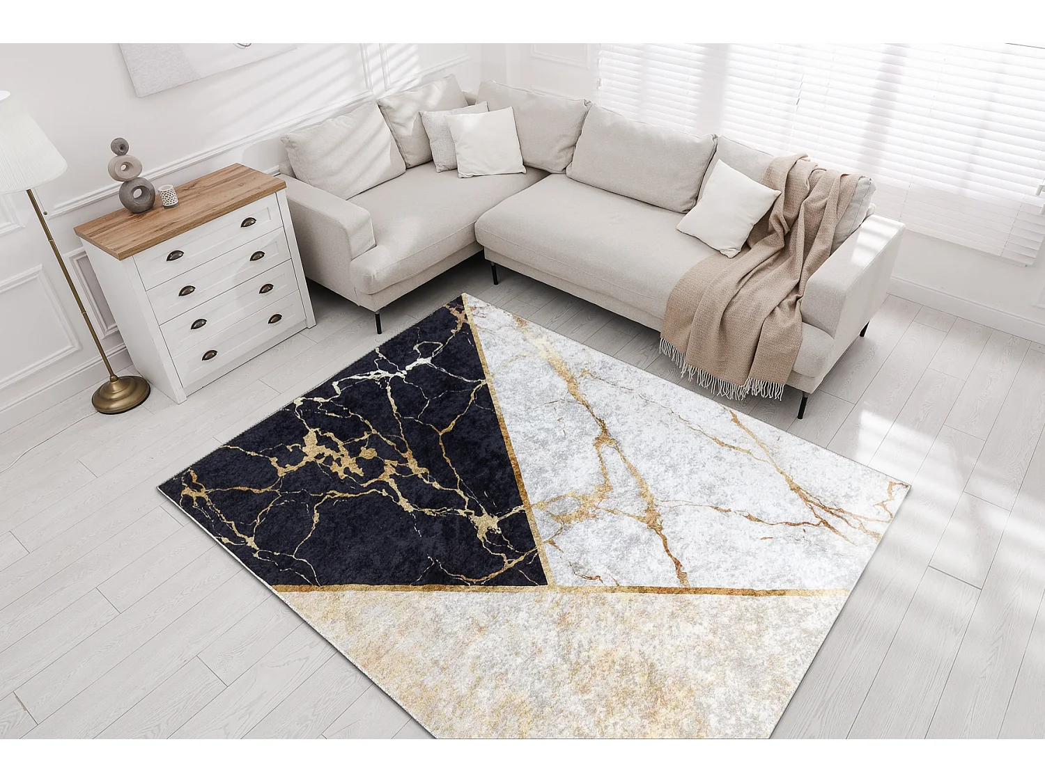 MIRO 52103.801 tapijt wasbaar marmer, geometrisch antislip - goud 160x220 cm