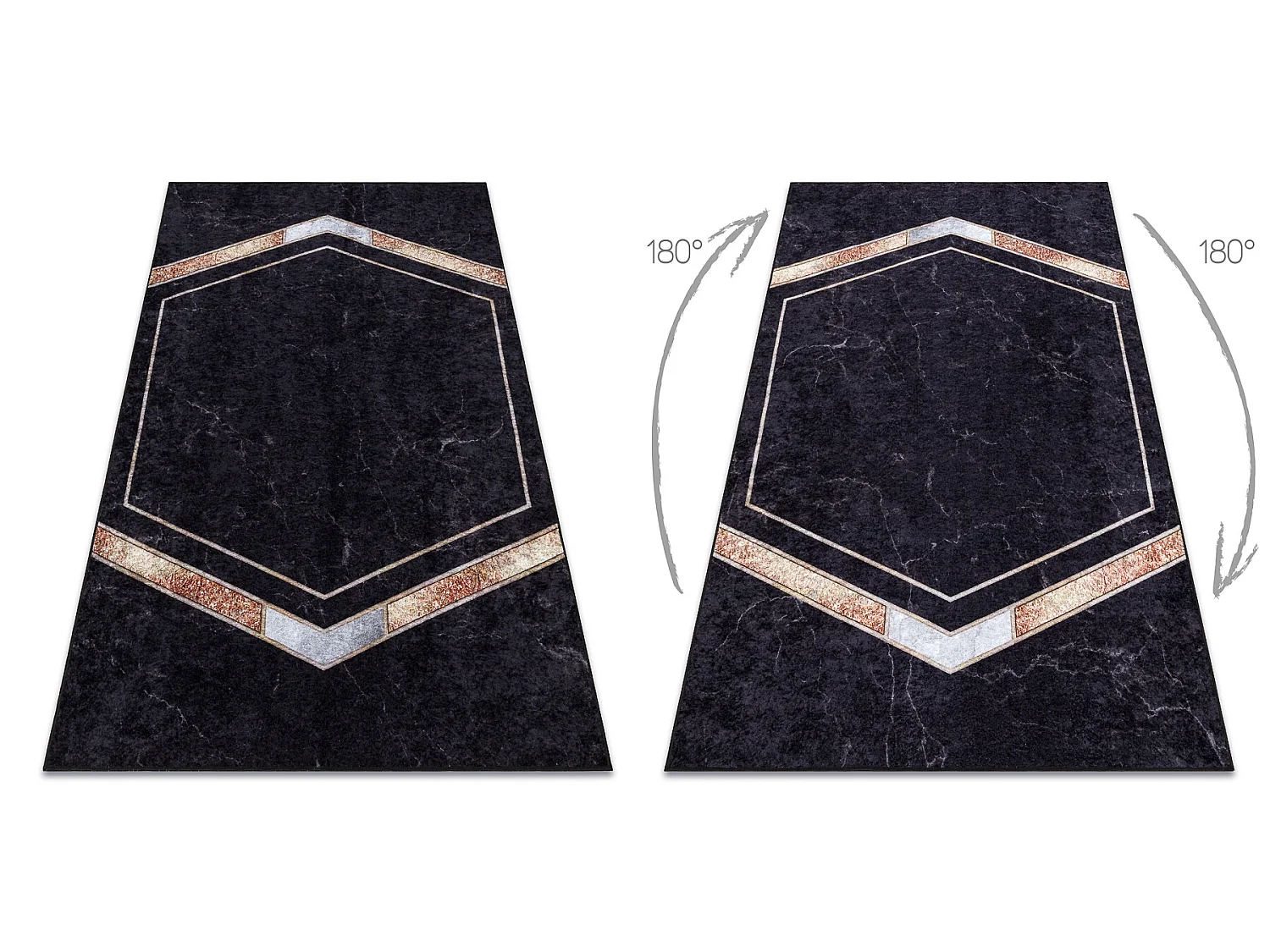 Tapis lavable MIRO 52025.802 Marbre, géométrique antidérapant - noi 80x150 cm