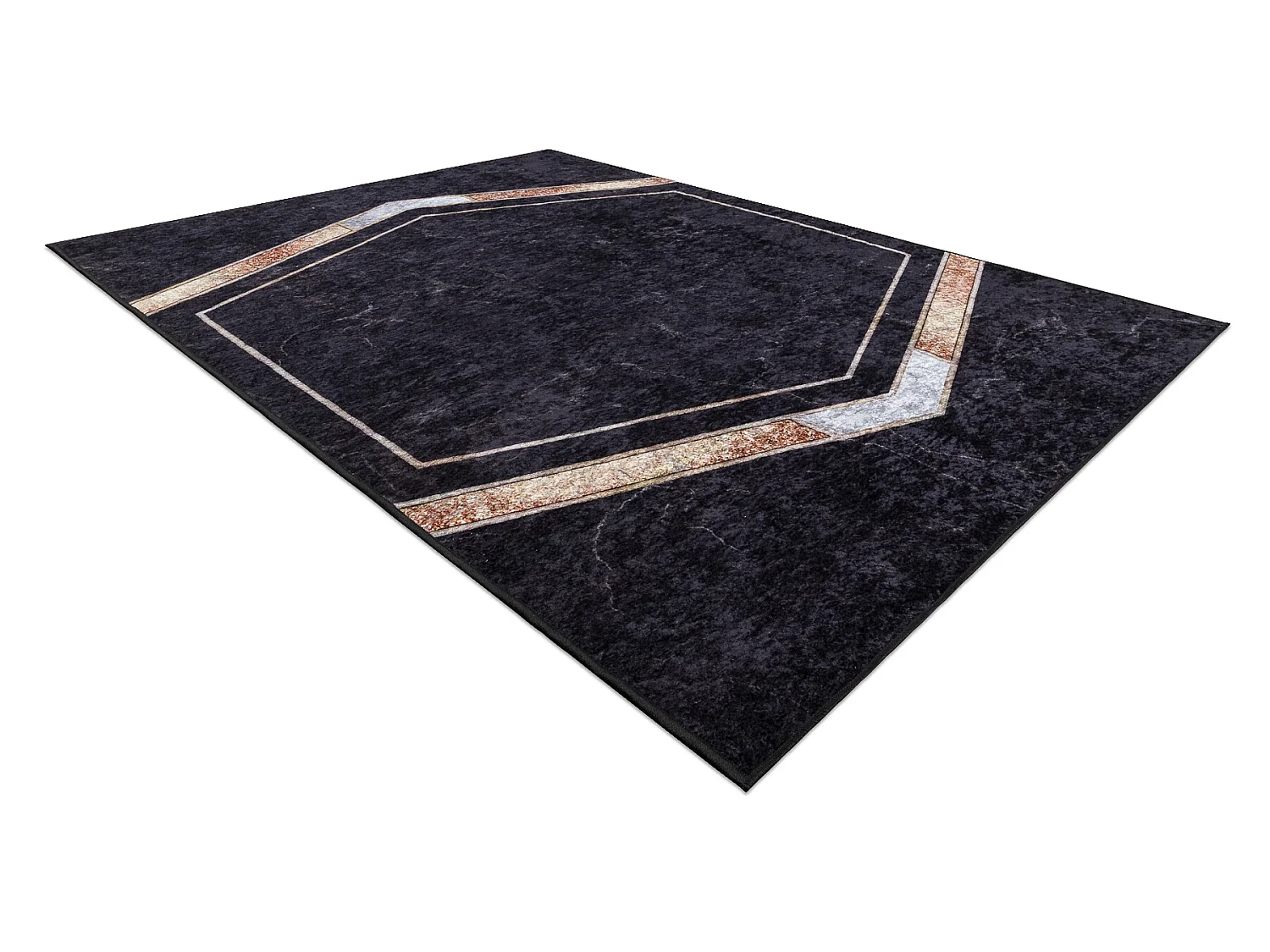Tapis lavable MIRO 52025.802 Marbre, géométrique antidérapant - noi 80x150 cm