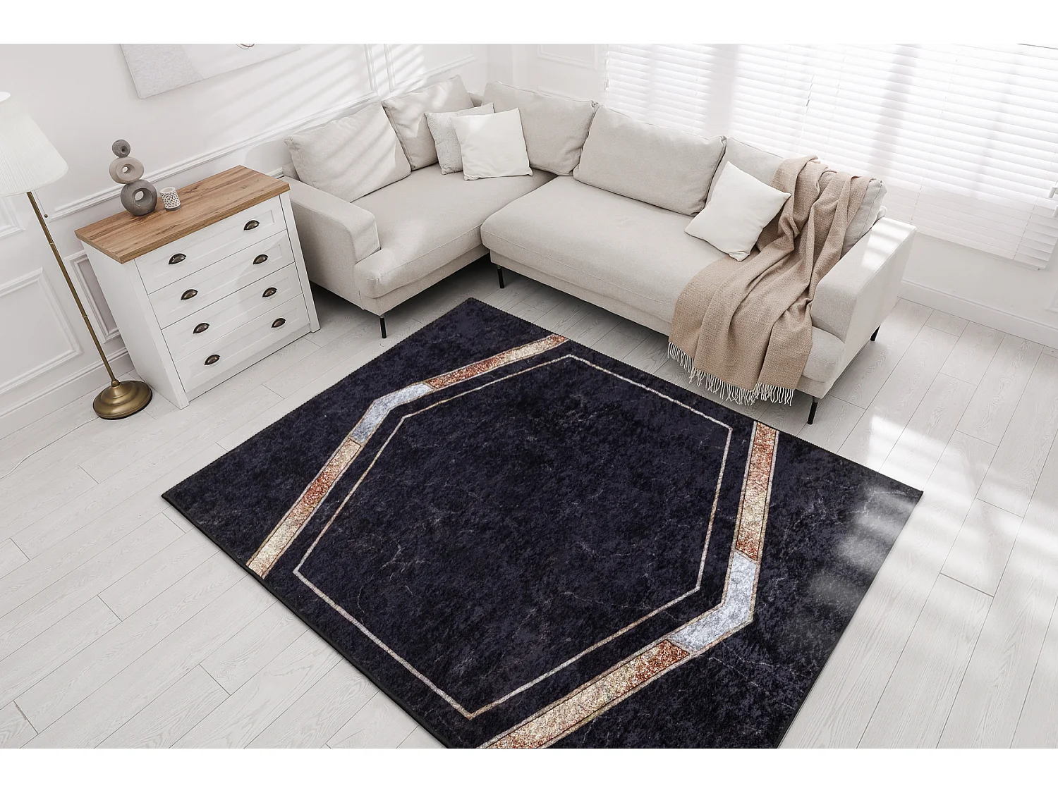 Tapis lavable MIRO 52025.802 Marbre, géométrique antidérapant - noi 80x150 cm