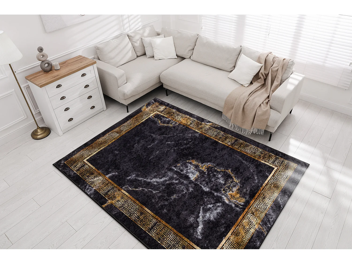 Tapis lavable MIRO 51278.809 Marbre, grec antidérapant - noir / or 160x220 cm