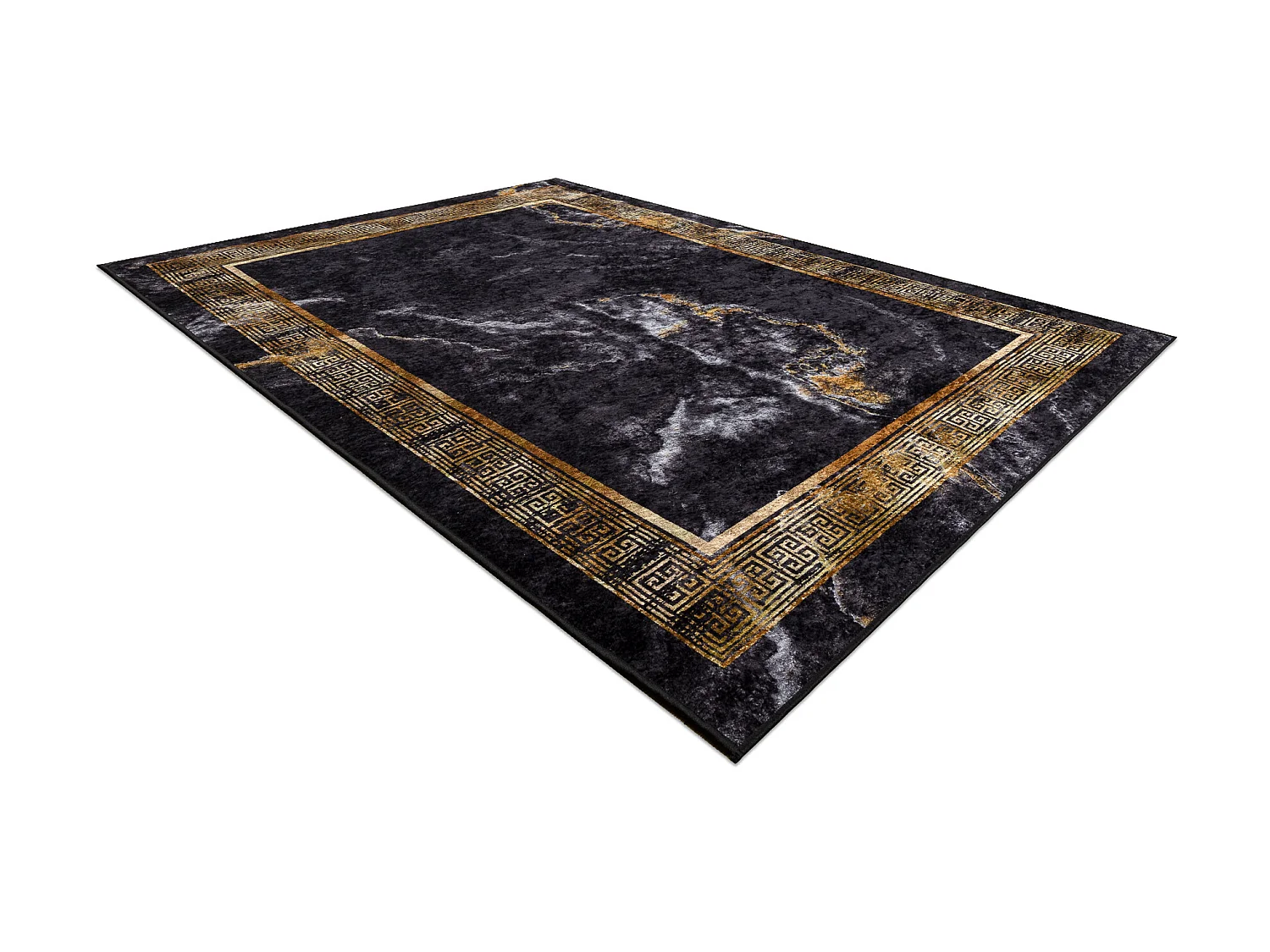 MIRO 51278.809 tapijt wasbaar marmer, grieks antislip - zwart / goud 160x220 cm