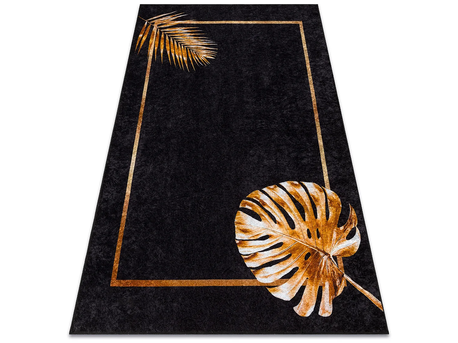 MIRO 51518.805 tapijt wasbaar Bladeren, kader antislip - zwart / goud 160x220 cm