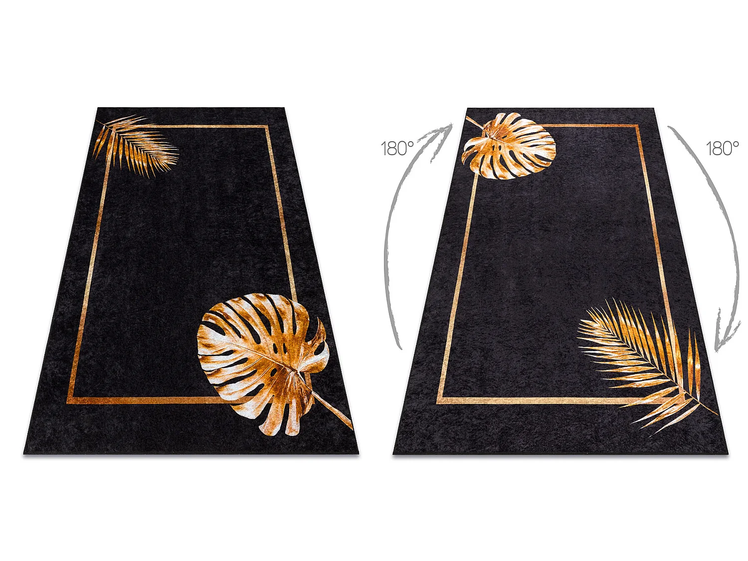 MIRO 51518.805 tapijt wasbaar Bladeren, kader antislip - zwart / goud 160x220 cm