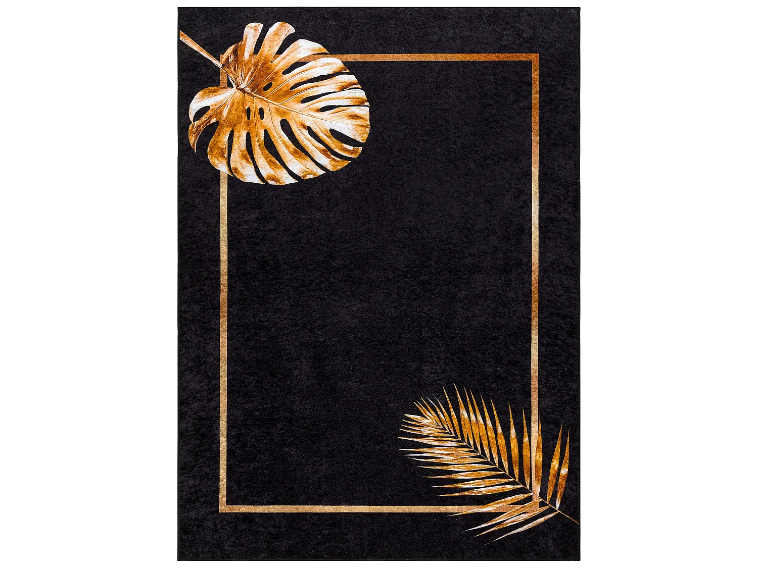 MIRO 51518.805 tapijt wasbaar Bladeren, kader antislip - zwart / goud 160x220 cm