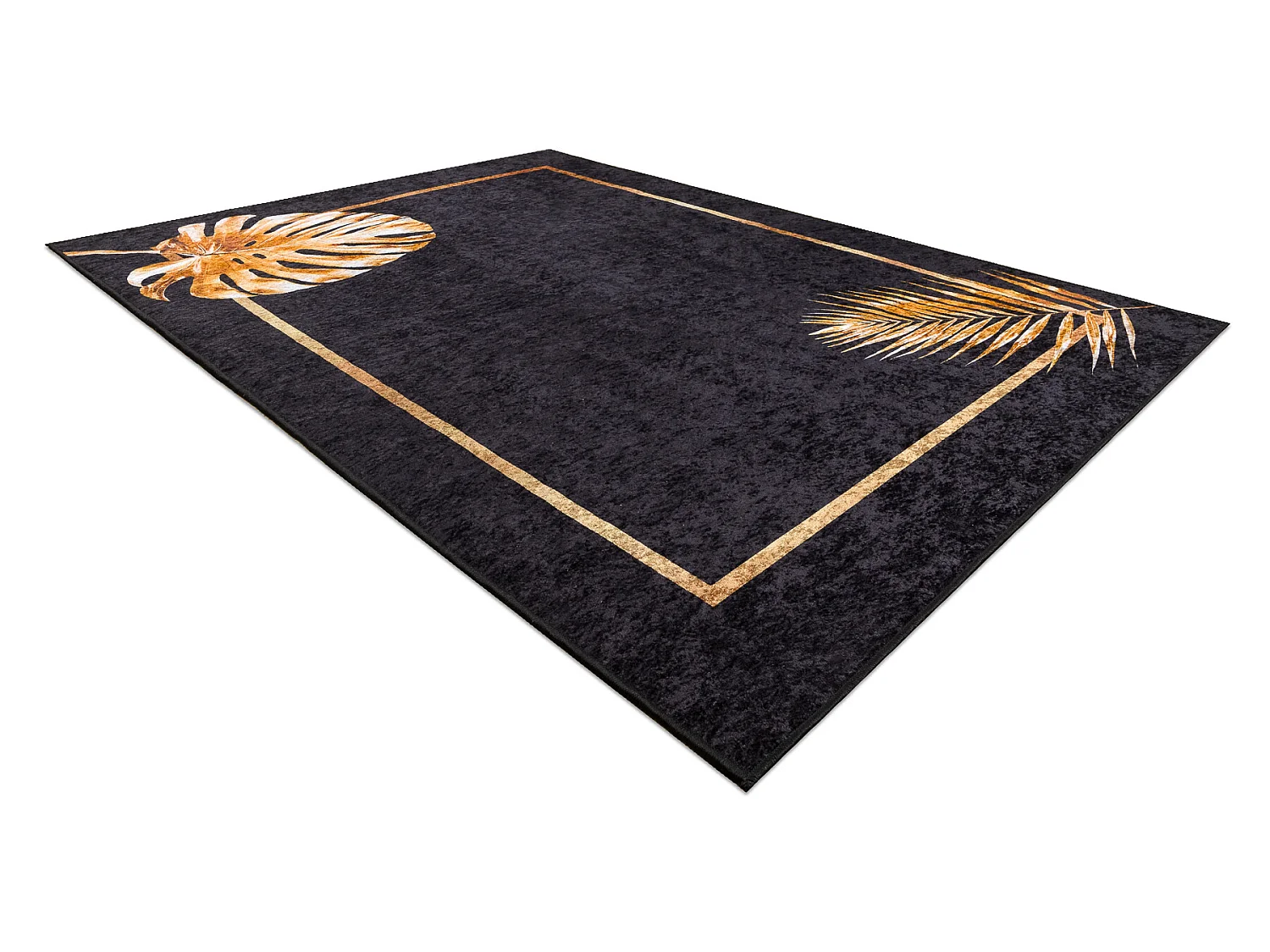MIRO 51518.805 tapijt wasbaar Bladeren, kader antislip - zwart / goud 160x220 cm