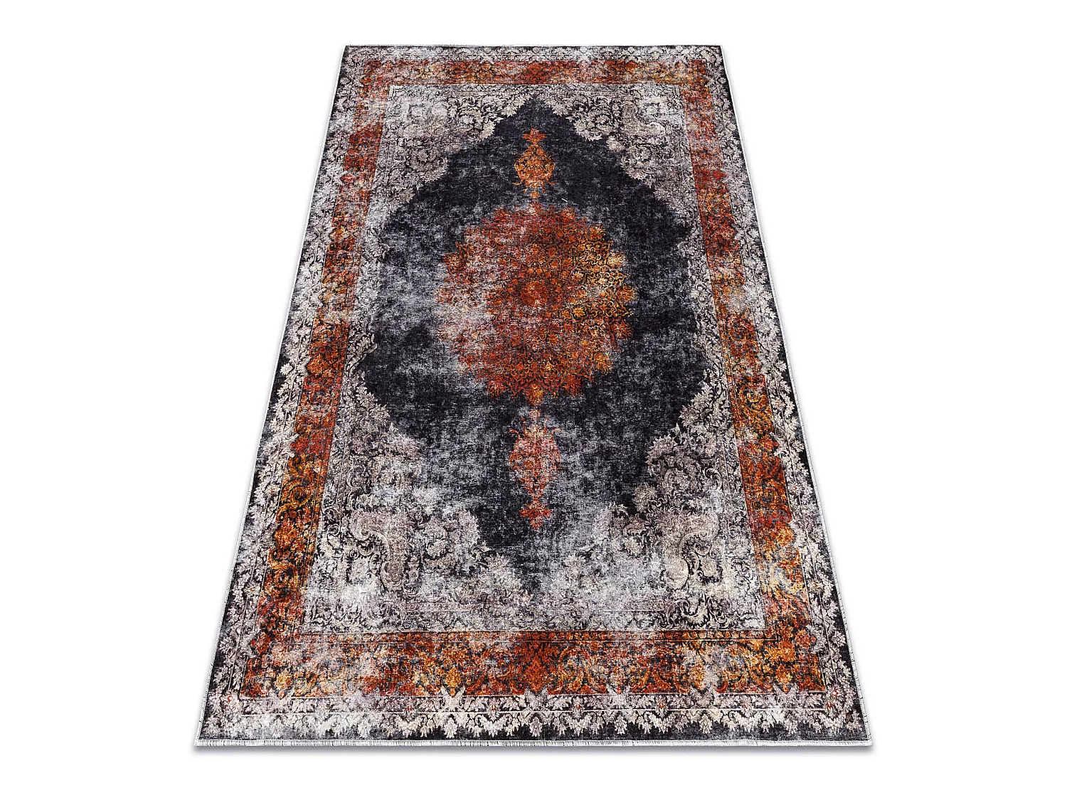 MIRO 51186.808 tapijt wasbaar Rozet, kader antislip - marineblauw / ko 120x170 cm
