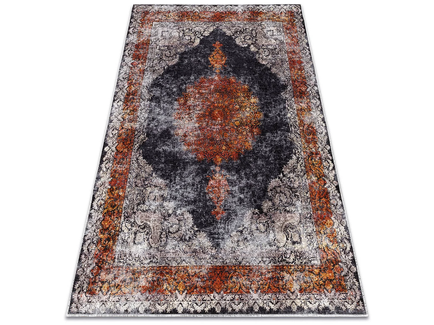 MIRO 51186.808 tapijt wasbaar Rozet, kader antislip - marineblauw / ko 120x170 cm