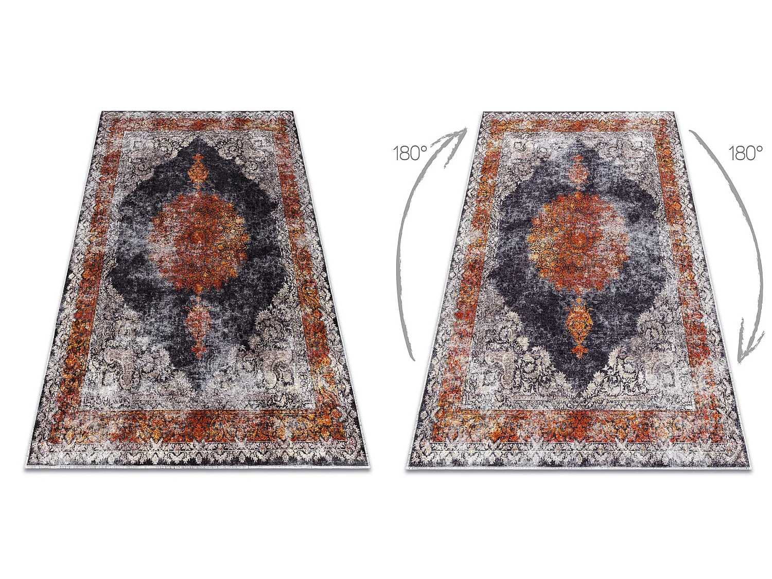 MIRO 51186.808 tapijt wasbaar Rozet, kader antislip - marineblauw / ko 120x170 cm