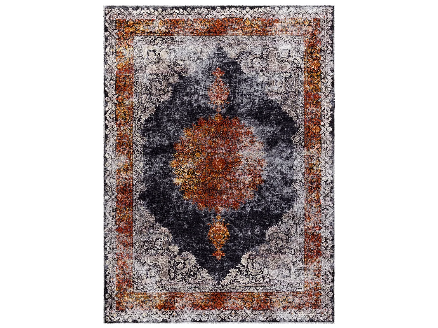 MIRO 51186.808 tapijt wasbaar Rozet, kader antislip - marineblauw / ko 120x170 cm