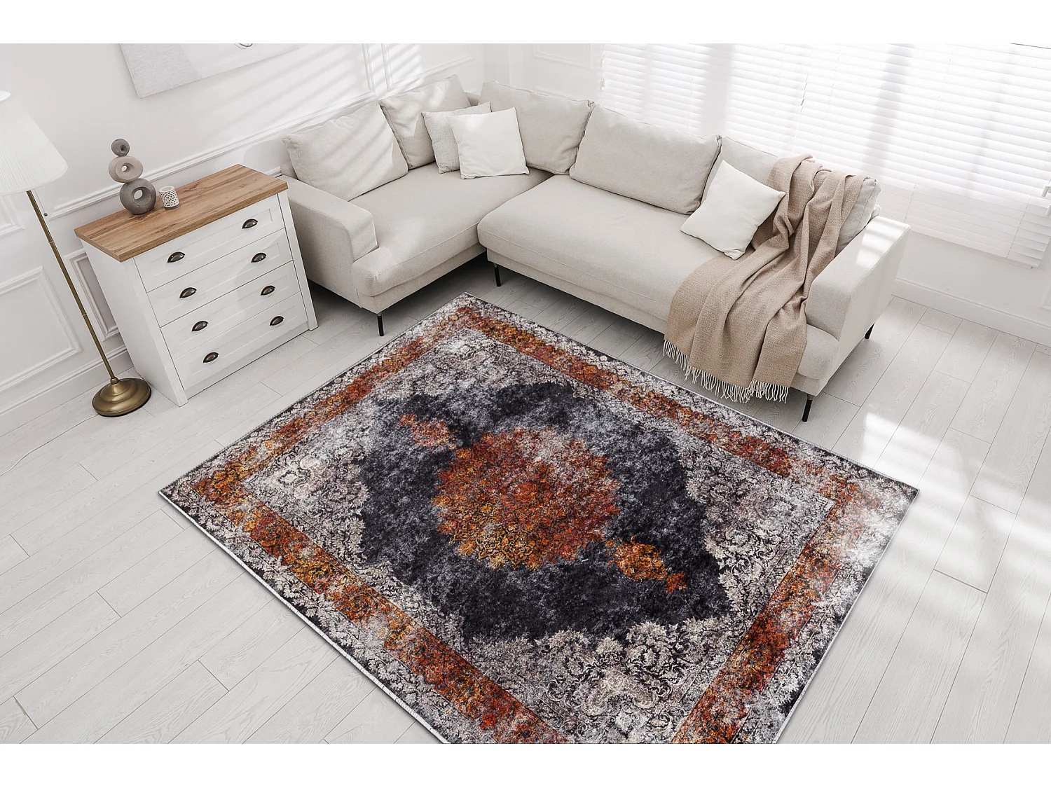 MIRO 51186.808 tapijt wasbaar Rozet, kader antislip - marineblauw / ko 120x170 cm