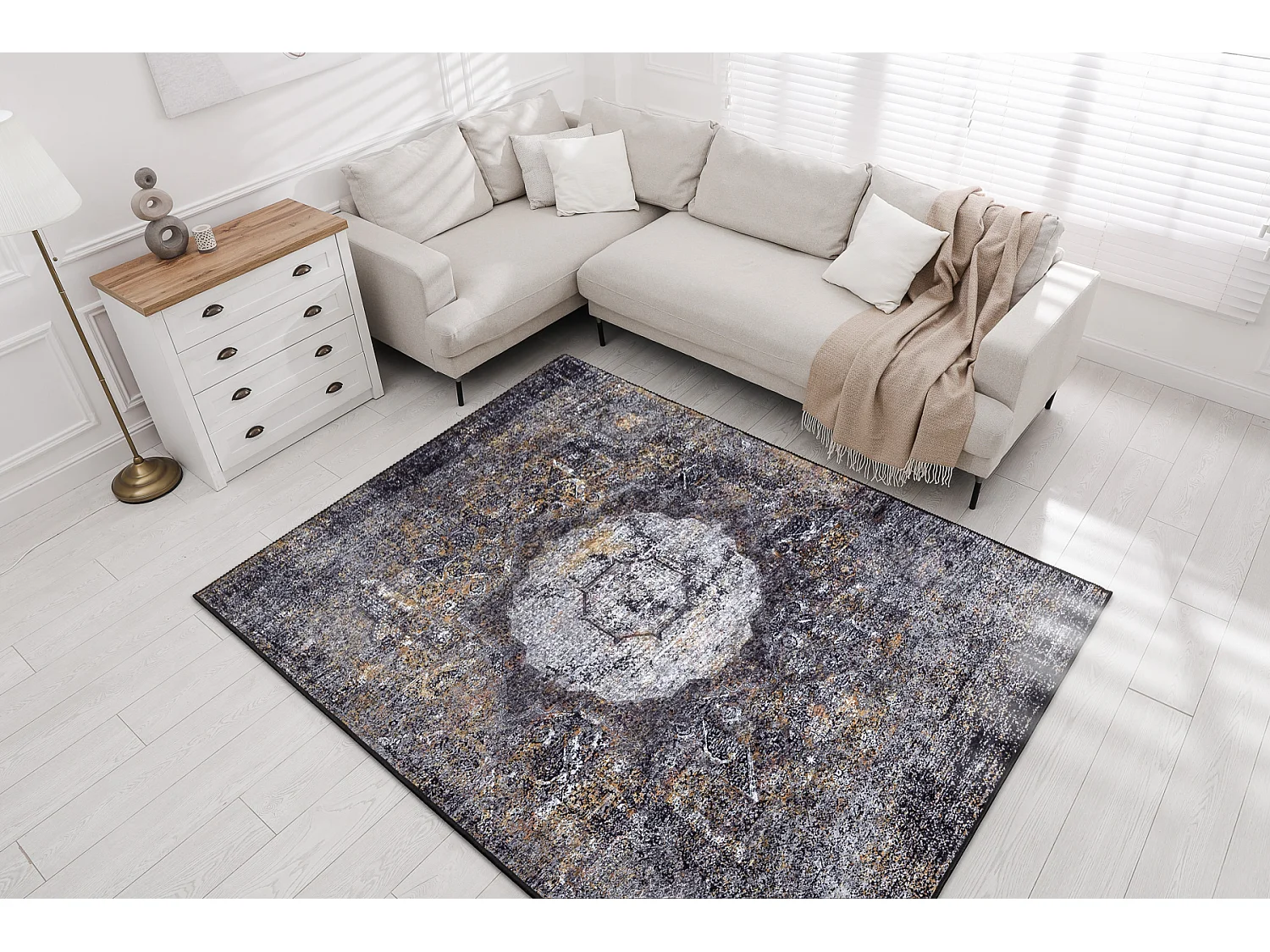 Tapis lavable MIRO 51453.805 Rosette, vintage antidérapant - gris 160x220 cm