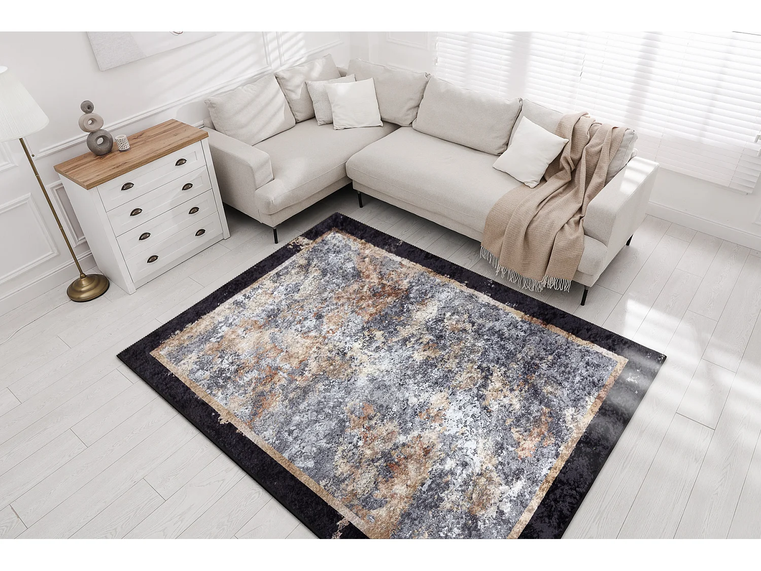 MIRO 51328.804 tapijt wasbaar Abstractie antislip - grijs / goud 80x150 cm