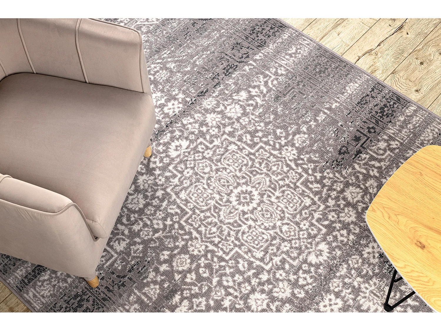 Tapijt Wol ANGEL 7888 / 52023 Rozet vintage grijs / beige 80x150 cm