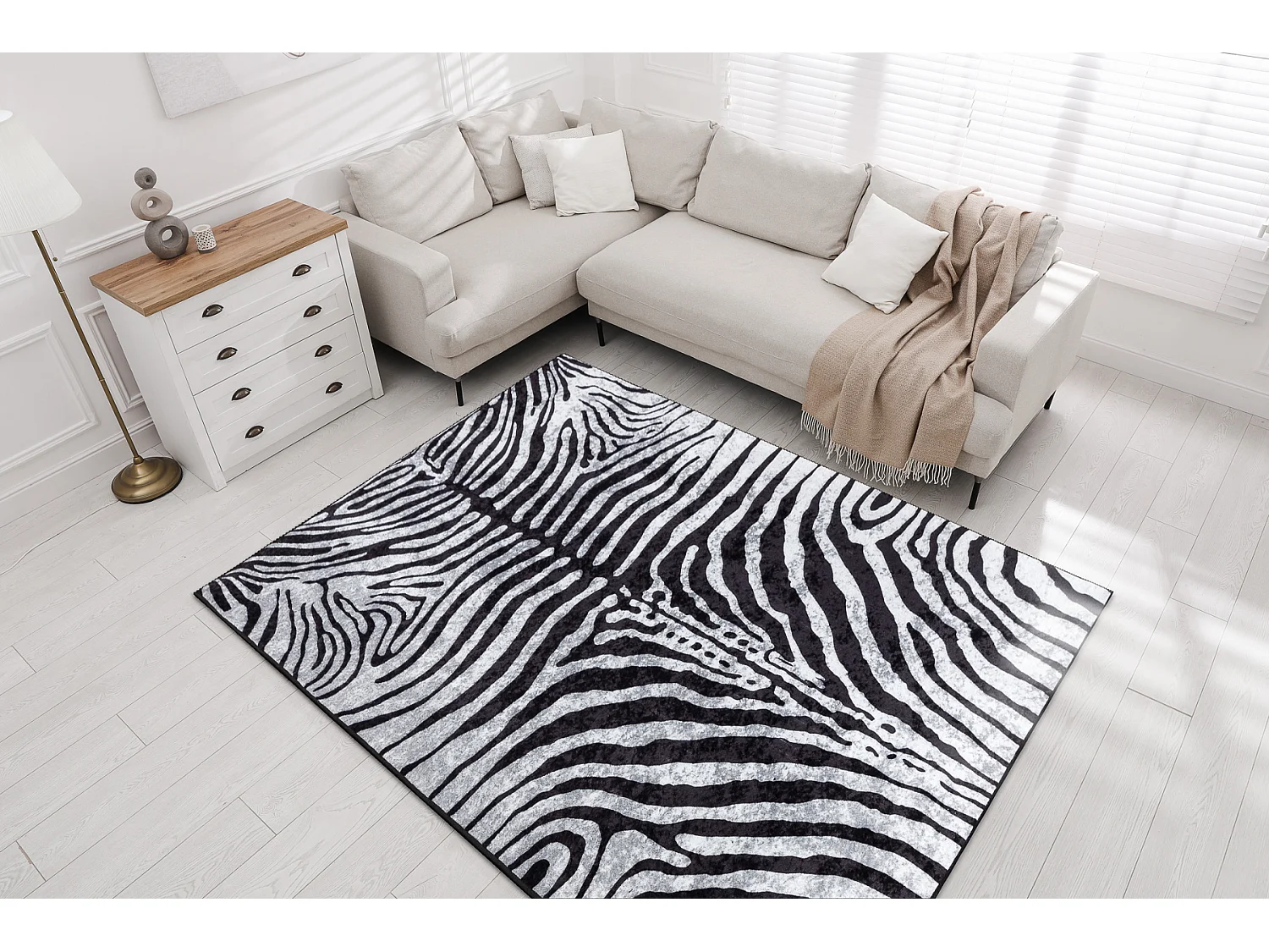 Tapis lavable MIRO 51331.803 Zèbre antidérapant - noir / blanc 160x220 cm